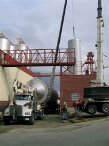 Narrow alley with vessel and truck in position